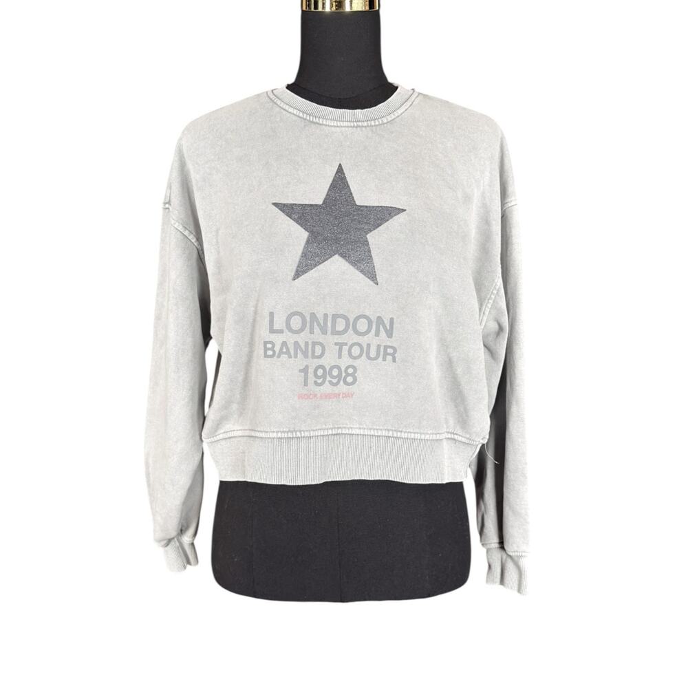 ZARA Girls London Band Tour 1998 Star Graphic Sweatshirt Gray 13-14Y
